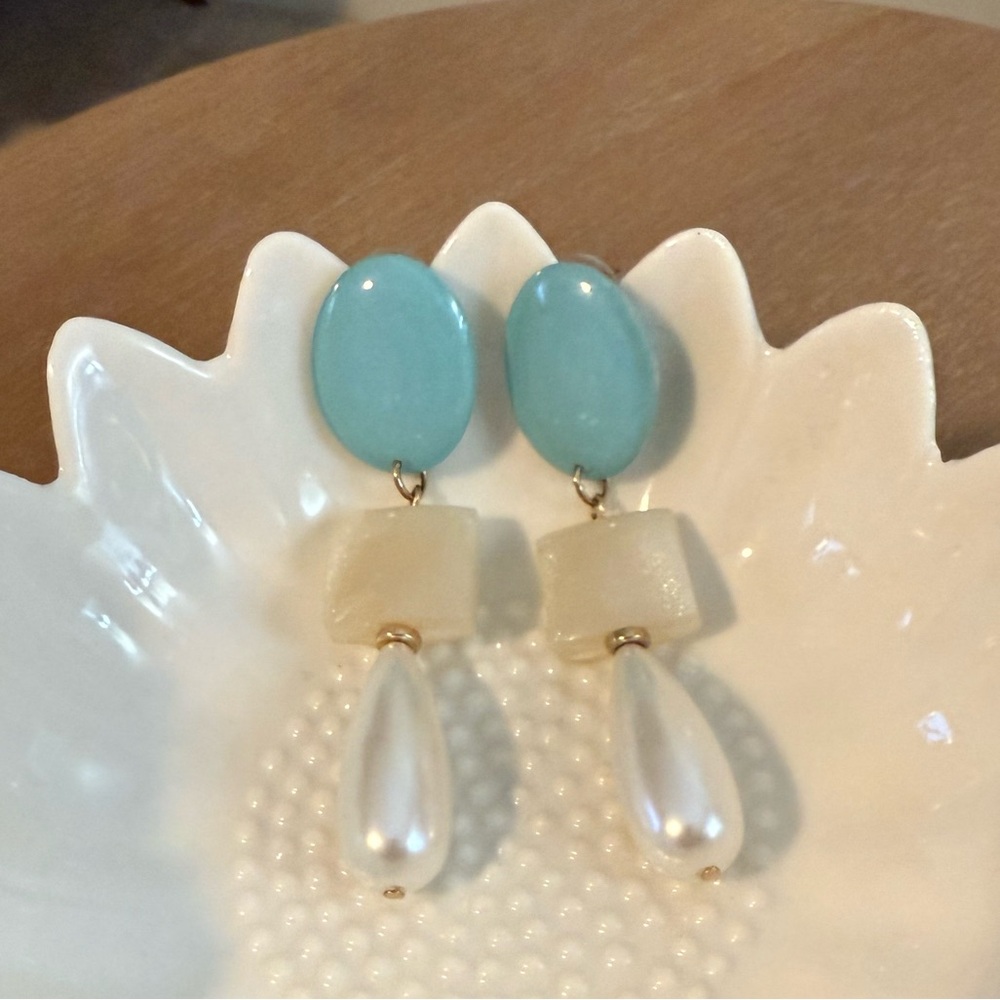Elegant‎ Blue and Pearl Drop Earrings